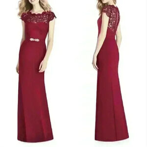 NWOT Jenny Packham Lace Maxi Belted Gown in Burgundy Wedding Bridesmaid